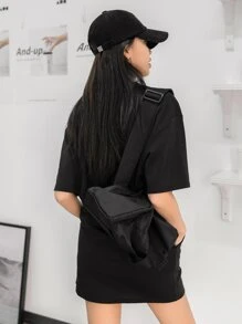 DAZY Letter Graphic Drop Shoulder Tee & Skirt - Black - View 2