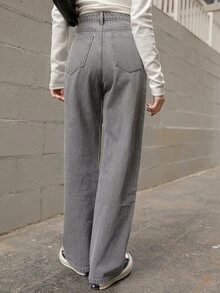 DAZY Quần jean nữ Nút Túi Bị tách Dây kéo màu trơn - Xám - Xem 5