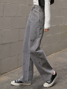 DAZY Quần jean nữ Nút Túi Bị tách Dây kéo màu trơn - Xám - Xem 7