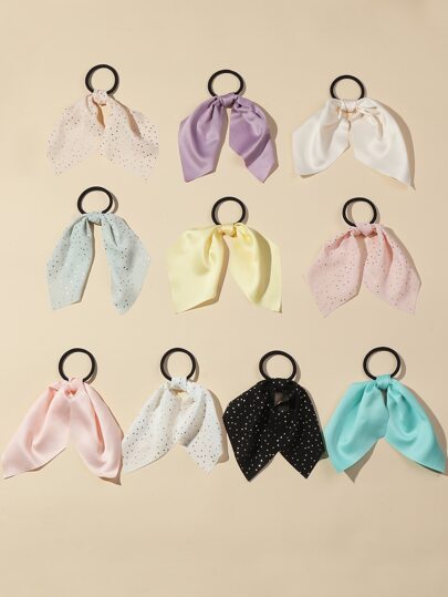 10 قطع من مشبك شعر القماش الزهري أو اللون الصلب مع أشرطة طويلة، للاستخدام اليومي بوهو