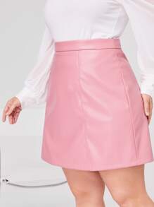 SHEIN Privé Plus High Waist PU Leather Skirt - Baby Pink - View 1