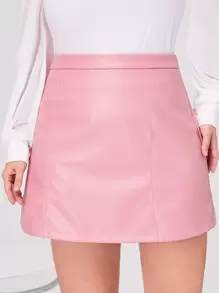 SHEIN Privé Plus High Waist PU Leather Skirt - Baby Pink - View 3