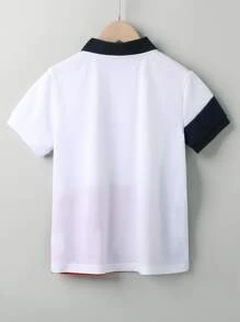 SHEIN Tween-Jungen Poloshirt mit Farbblockdesign, Stehkragen, kurze Ärmel