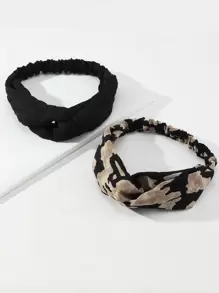 2pcs Graphic Hair Band For Daily Use For Girls Hairstyles Casual Street, Leopard Print Headband Turban Headband Sweatband Fall Winter Hair Accessories For Women For Vacation Outfits Woman Elegant Scarf Women Bandana Soft Headwrap - Black - View 1