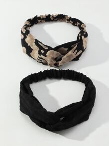 2pcs Graphic Hair Band For Daily Use For Girls Hairstyles Casual Street, Leopard Print Headband Turban Headband Sweatband Fall Winter Hair Accessories For Women For Vacation Outfits Woman Elegant Scarf Women Bandana Soft Headwrap - Black - View 2