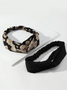 2pcs Graphic Hair Band For Daily Use For Girls Hairstyles Casual Street, Leopard Print Headband Turban Headband Sweatband Fall Winter Hair Accessories For Women For Vacation Outfits Woman Elegant Scarf Women Bandana Soft Headwrap - Black - View 3