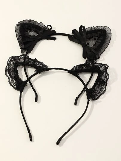 2 st. tecknat spetshårband för kvinnor med kattöron, söta cosplay-håraccessoarer för katt, japansk halloween-stil