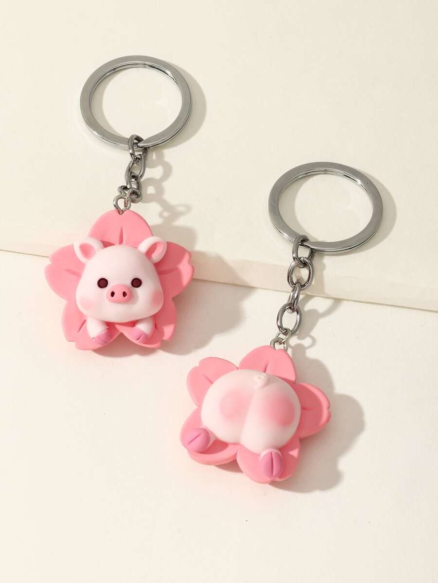 2 chiếc Móc khóa Hoạt hình Động vật Quyến rũ - Hồng - Xem 1