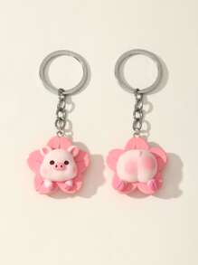 2 chiếc Móc khóa Hoạt hình Động vật Quyến rũ - Hồng - Xem 2