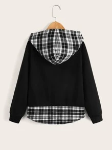 SHEIN Boys Contrast Plaid Print Sweatshirt - Black - View 2
