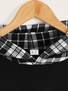 SHEIN Boys Contrast Plaid Print Sweatshirt - Black - View 4