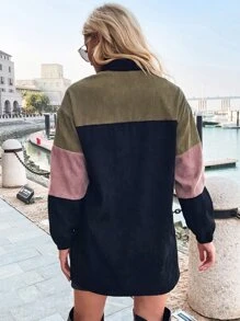 SHEIN LUNE Cut And Sew Drop Shoulder Corduroy Coat - Multicolor - View 2