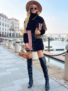 SHEIN LUNE Cut And Sew Drop Shoulder Corduroy Coat - Multicolor - View 5