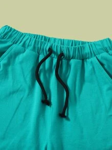 SHEIN Boys Letter & Cartoon Graphic Tank Top & Drawstring Waist Track Shorts Set - Multicolor - View 3