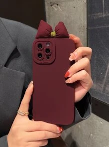 蝴蝶結裝飾手機外殼 - 酒紅色 - 查看 1