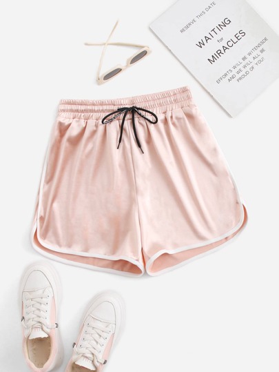 Drawstring Waist Contrast Binding Satin Shorts