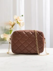 Mini Quilted Chain Square Bag - Coffee Brown - View 1