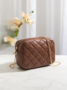 Mini Quilted Chain Square Bag - Coffee Brown - View 2