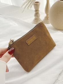 Simple Solid Color Short Casual Faux Suede Wallet With Card Slots Card Holder Card Holder Wallet Business Card Holder Credit Card Holder Card Holder Women For Women Wallet Mini Wallet Purse Wallet Card Wallet - Brown - View 2