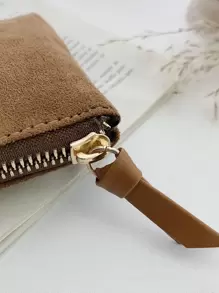 Simple Solid Color Short Casual Faux Suede Wallet With Card Slots Card Holder Card Holder Wallet Business Card Holder Credit Card Holder Card Holder Women For Women Wallet Mini Wallet Purse Wallet Card Wallet - Brown - View 4