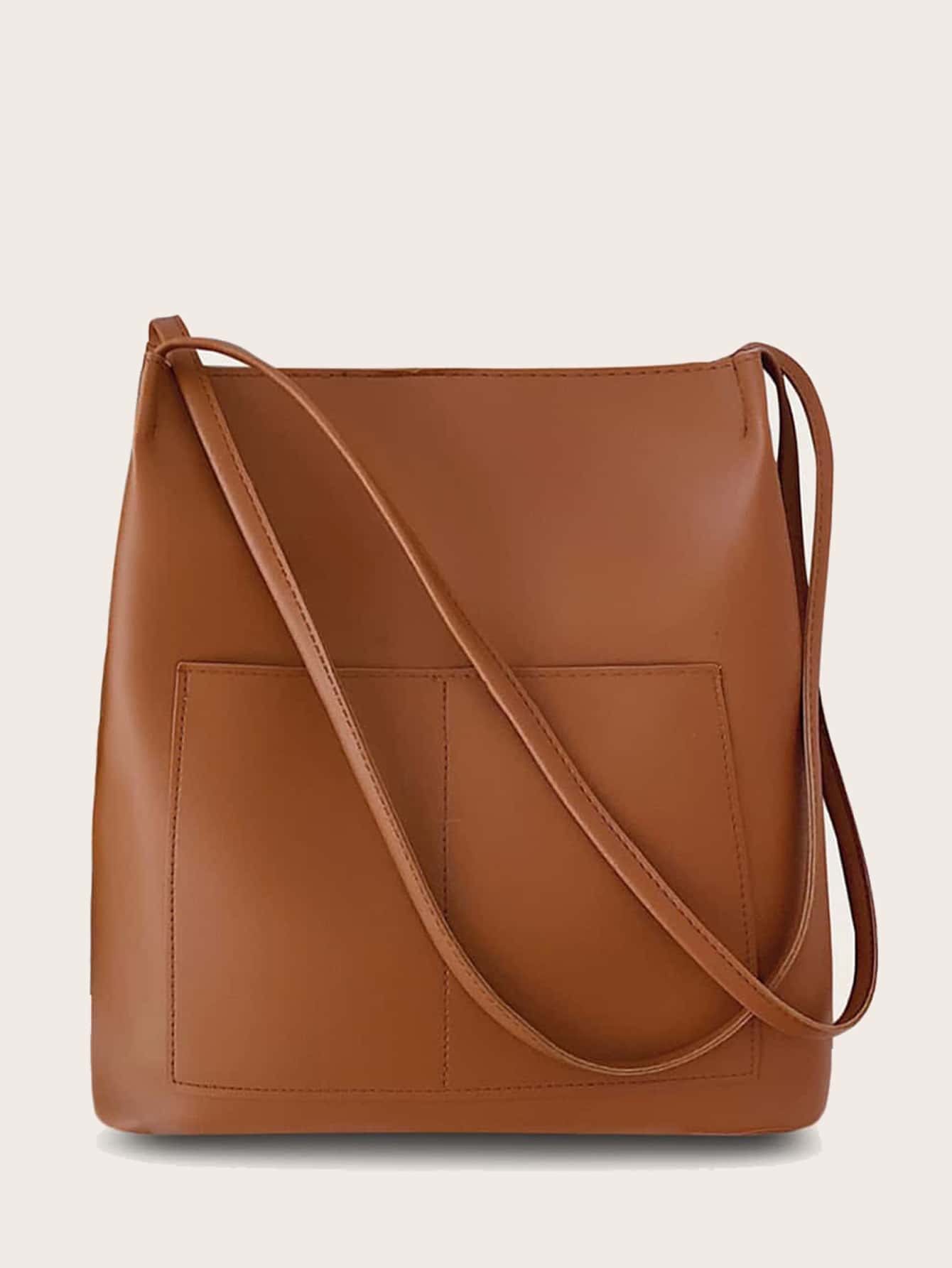 Bolsa tote con bolsillo lateral minimalista - Marrón - Ver 1