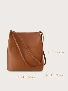 Bolsa tote con bolsillo lateral minimalista - Marrón - Ver 3