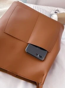 Bolsa tote con bolsillo lateral minimalista - Marrón - Ver 4