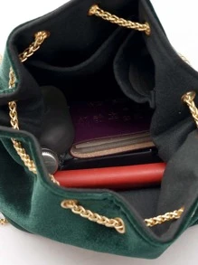 Drawstring Bucket Chain Bag - Green - View 4