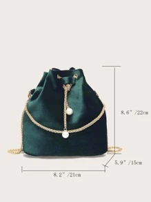 Drawstring Bucket Chain Bag - Green - View 5
