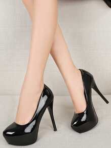 Giày cao gót mũi tròn màu trắng bóng, chất liệu da, đế dày, gợi cảm dành cho nữ, thích hợp cho múa cột, câu lạc bộ hoặc dự tiệc. - màu đen - Xem 4