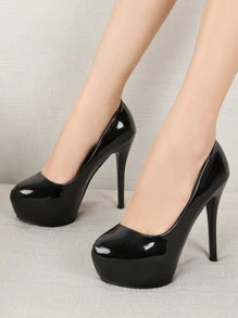 Giày cao gót mũi tròn màu trắng bóng, chất liệu da, đế dày, gợi cảm dành cho nữ, thích hợp cho múa cột, câu lạc bộ hoặc dự tiệc. - màu đen - Xem 3