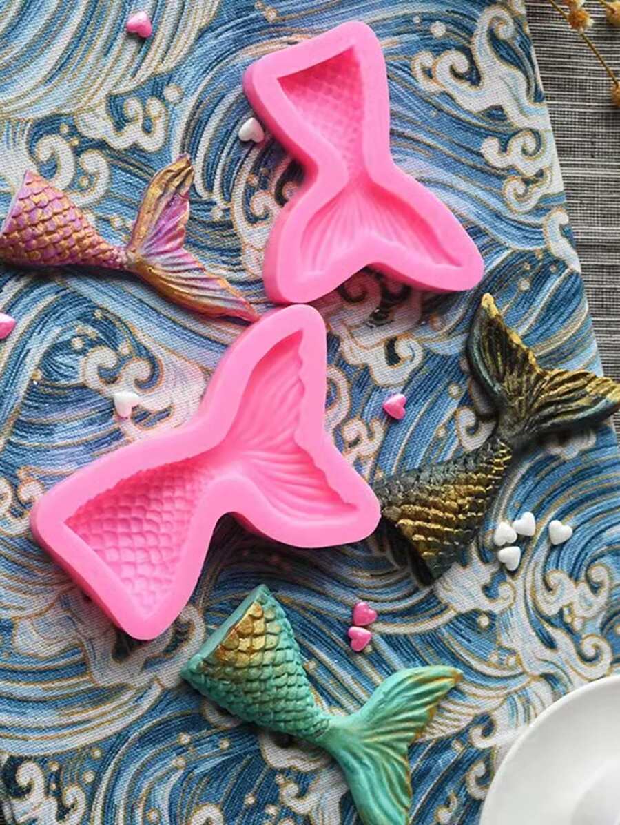1pc Khuôn silicone hình nàng tiên cá - Hồng - Xem 1