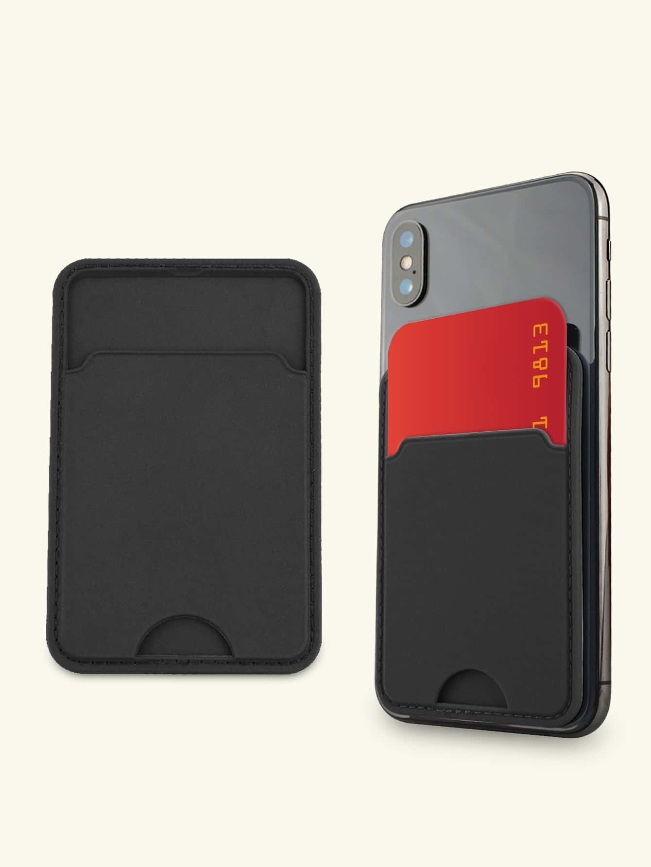 1pc Plain Adhesive Card Holder Bag - Black - View 1