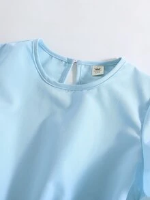 Niñas Vestido con cinturón de espalda con abertura de ojo - Celeste - Ver 3