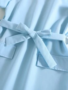 Niñas Vestido con cinturón de espalda con abertura de ojo - Celeste - Ver 4