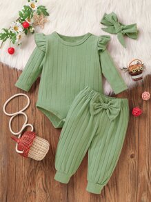 Bộ đồ Em bé Nơ Bướm Xù màu trơn Dễ thương - Màu xanh Bạc hà - Xem 1