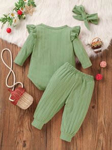 Bộ đồ Em bé Nơ Bướm Xù màu trơn Dễ thương - Màu xanh Bạc hà - Xem 2