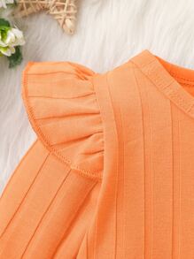 Baby Ruffle Trim Bodysuit & Bow Front Joggers & Headband - Orange - View 3