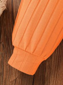 Baby Ruffle Trim Bodysuit & Bow Front Joggers & Headband - Orange - View 4