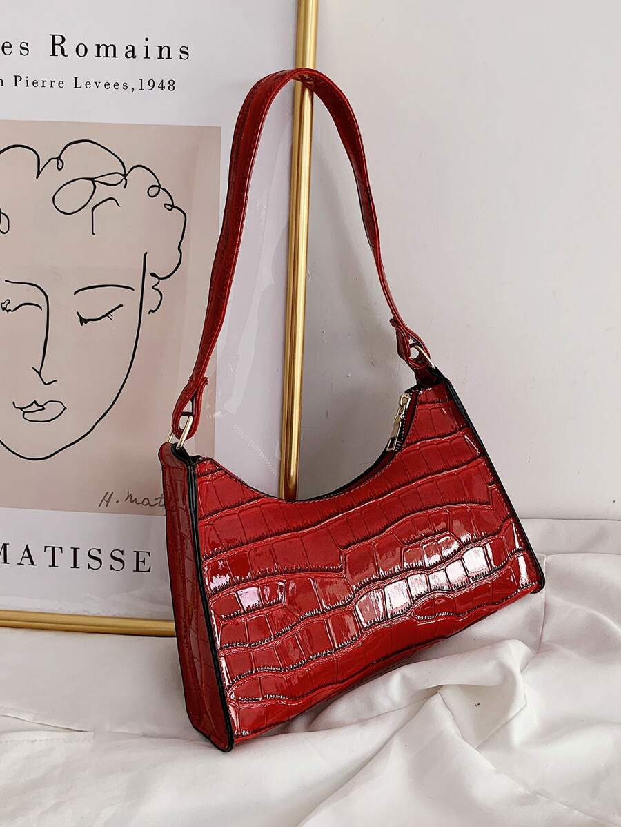 Crocodile Embossed Shoulder Bag
