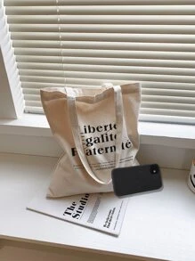 字母图案购物袋 书包，返校，大容量，经典休闲，可折叠，便携，适合少女、女大学生、白领，非常适合返校、开学第一天、初中、高中、购物、度假，大号手提包，最佳秋季灵感创意