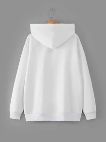 INAWLY 素色袋鼠口袋落肩袖抽繩保暖連帽衫 - 白色 - 查看 2