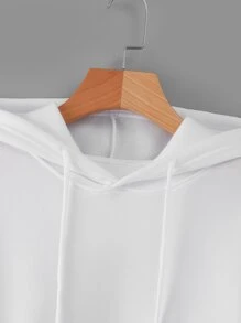 INAWLY 素色袋鼠口袋落肩袖抽繩保暖連帽衫 - 白色 - 查看 4