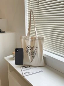 Túi mua sắm họa tiết hoa, Túi đi học, Sức chứa lớn, Cổ điển, Thường ngày, Có thể gấp lại, Di động, Thích hợp cho nữ sinh viên đại học, Hoàn hảo cho việc trở lại trường, Mua sắm, Trung học cơ sở, Trung học phổ thông, Đại học, Công việc, Kinh doanh, Đi làm - Màu be - Xem 7