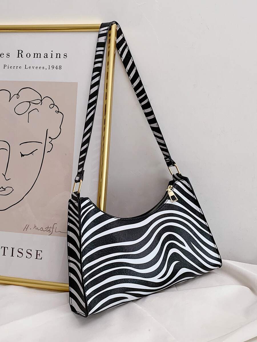 Bolso De Hombro Con Rayas De Cebra - Blanco y Negro - Ver 1