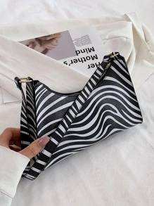 Bolso De Hombro Con Rayas De Cebra - Blanco y Negro - Ver 4
