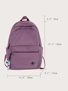 1 件纯色校园风格字母徽标笔记本电脑包、iPad 包、大容量多口袋拉链背包、多功能适合女性、青少年、学生、日常通勤、购物、旅行、学校、培训、礼物 - 紫色 - 查看 4