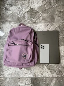 1 件纯色校园风格字母徽标笔记本电脑包、iPad 包、大容量多口袋拉链背包、多功能适合女性、青少年、学生、日常通勤、购物、旅行、学校、培训、礼物 - 紫色 - 查看 5