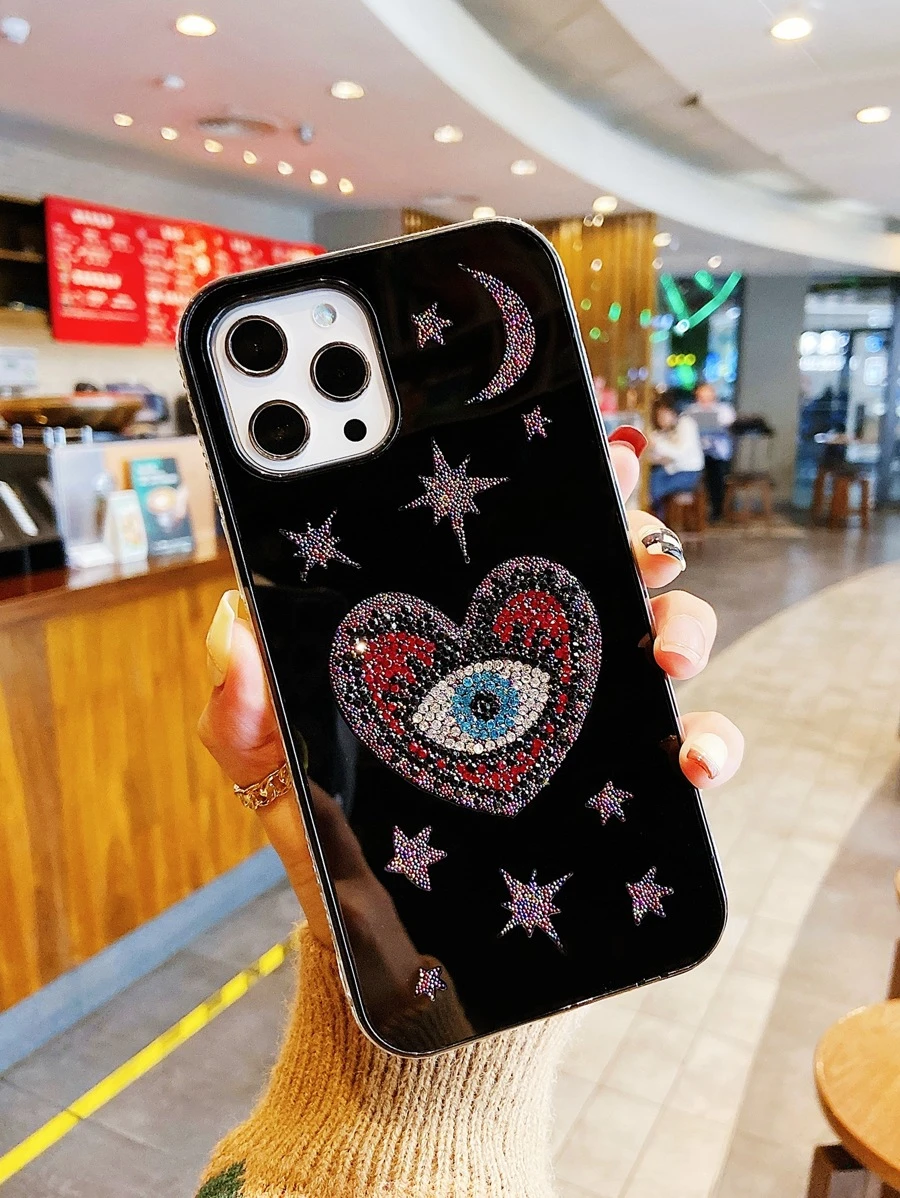 1pc Rhinestone Starry Eye Pattern Phone Case Compatible With Iphone 13 - Multicolor - View 1