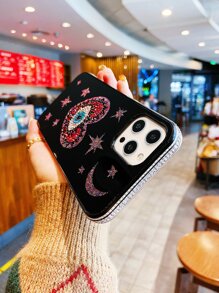 1pc Rhinestone Starry Eye Pattern Phone Case Compatible With Iphone 13 - Multicolor - View 3